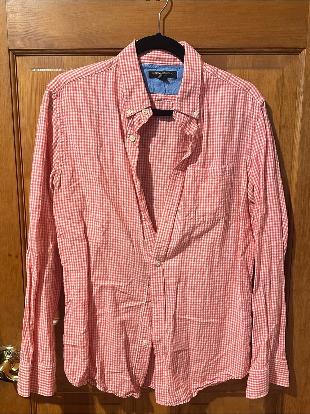 Banana Republic Men's Coral Pink Gingham Button-Down Shirt